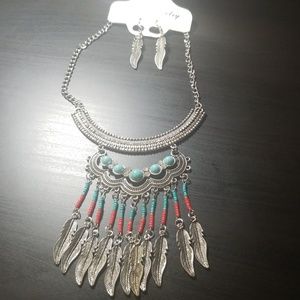 New Silver Feather themed necklace and earrings